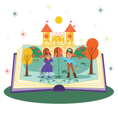 Obras Infantiles, niños en un libro de cuentos