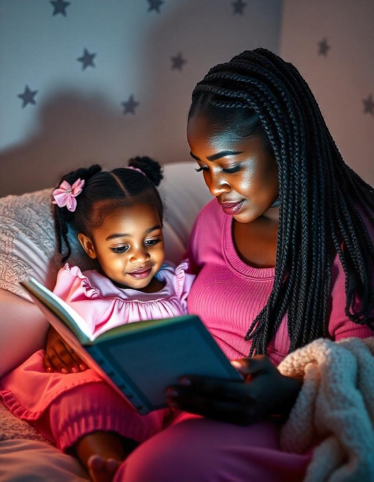 Madre leyendo cuento a niña